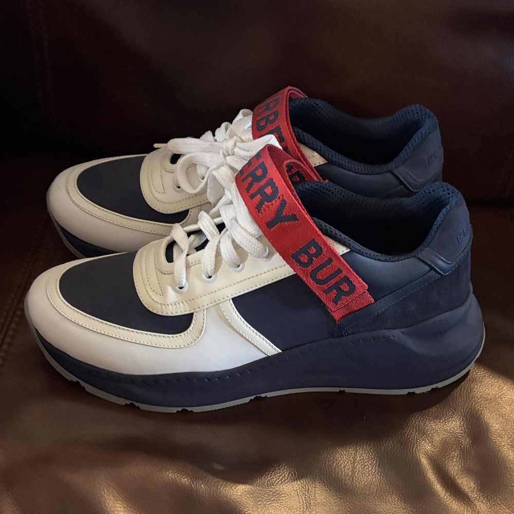 Burberry Men's Red, Navy, and White Sneakers